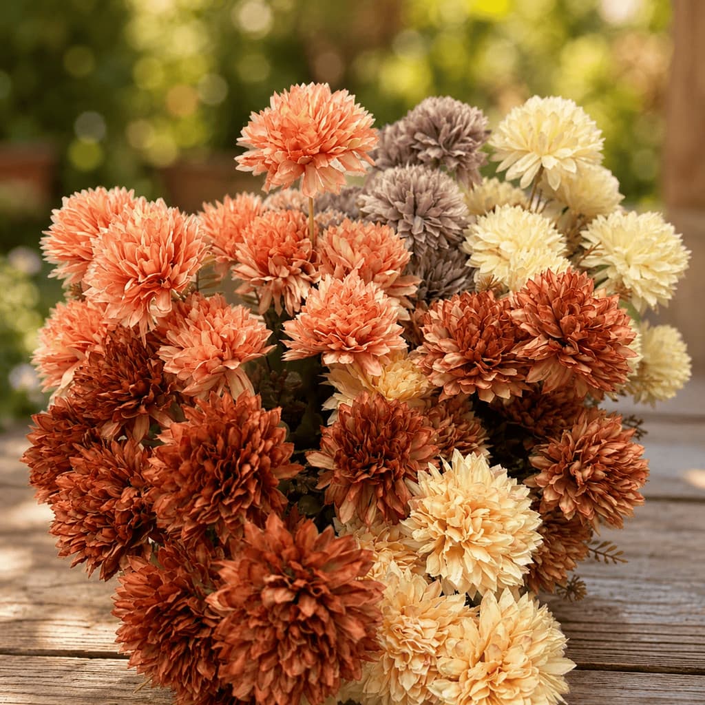 Arranjo Artificial de Crisântemo Pompom 9 Galhos Flor Decorativa/0091