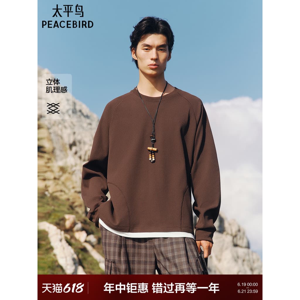 Taiping Bird Roupas Masculinas Na Moda Textura Solta Moletom Masculino Waffle Simples Moda Casual Pulôver Top Masculino
