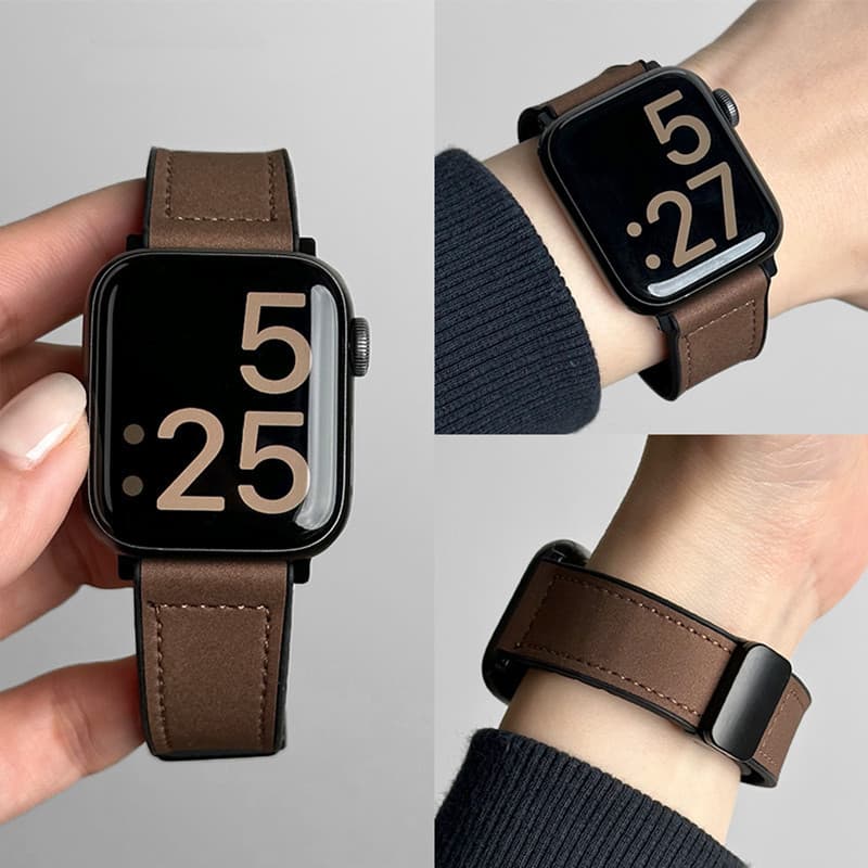 Pulseira Magnética De Couro + Silicone Compatível Com Apple Watch Ultra 49/45/44/42/41/40/38mm iwatch 11 10 9 8 7 6 5 SE