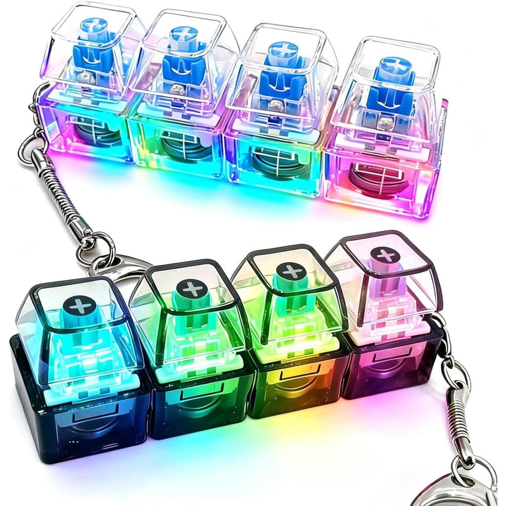 2 Chaveiros Fidget de Teclado com Luzes LED, Brinquedo Anti-estresse 4 em 1, Clicador de Botão de Teclado para Alívio da