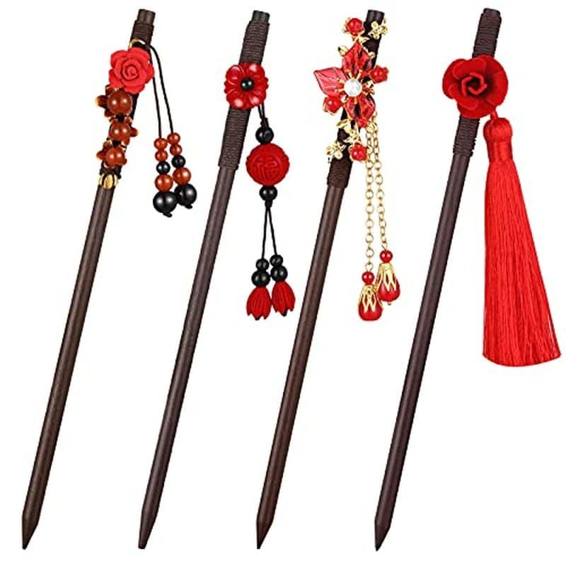 Waydress 4 Peças De Acessórios De Bastão De Cabelo Asiático Para Mulheres , Pauzinhos Japoneses Chineses , Clipes Retrô