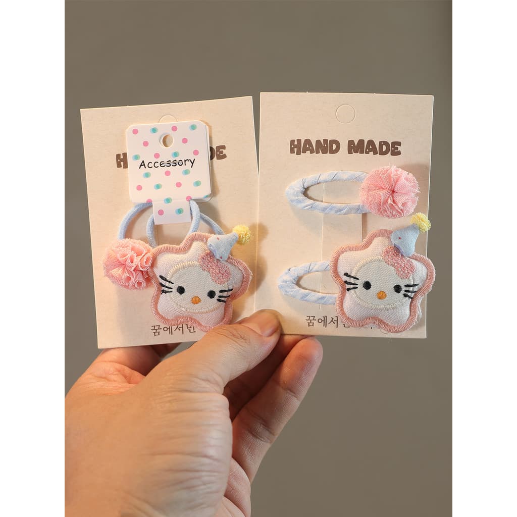 Crianças tecido dos desenhos animados gatinho laço de cabelo meninas bonito rosa laço de cabelo rabo de cavalo não machu
