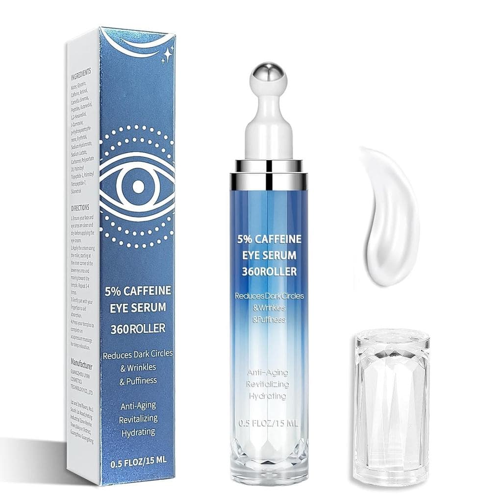 5% Caffeine & Retinol Eye Cream with 360° Roller – Hydrating & Anti-Aging Formula for Fine Lines, Puffiness, Dark Circle