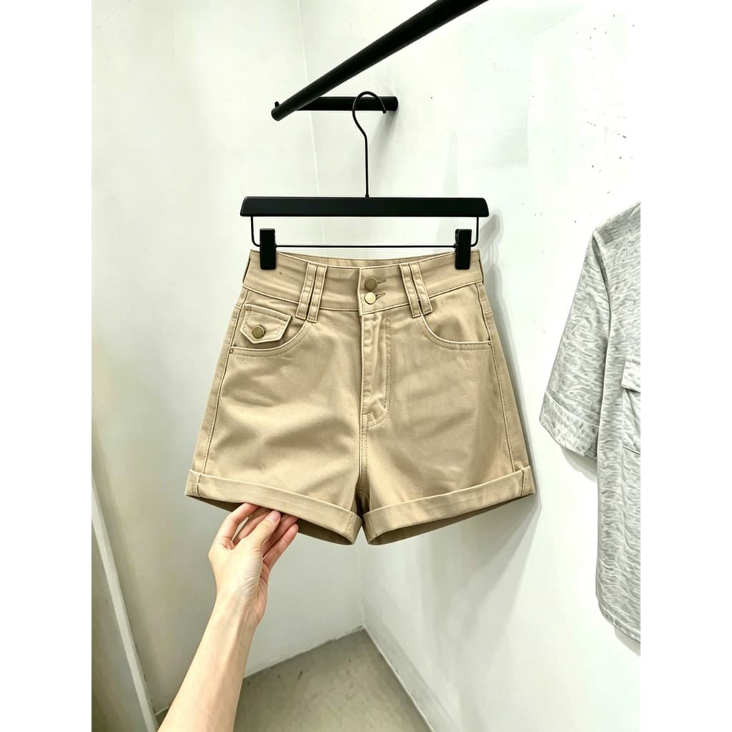 Cáqui Denim Shorts feminino verão cintura alta mais magro olhar All-Match calças casuais pequeno enrolado a linha calças