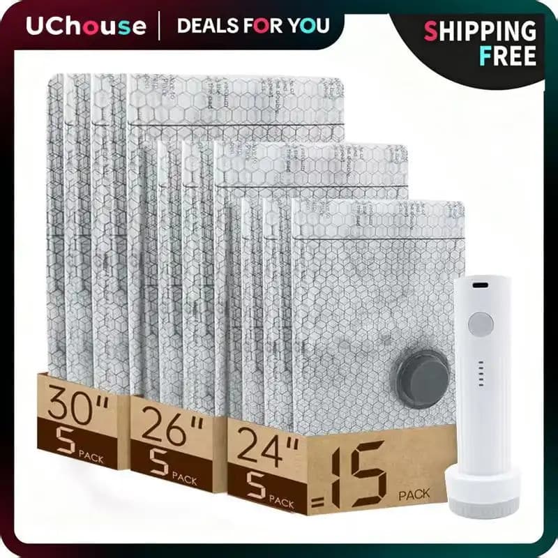 [Atualizado 2025] Conjunto de Sacos a Vácuo Sem Fio para Viagem - 9/15 Sacos de Compressão para Malas de Mão - Bomba Por