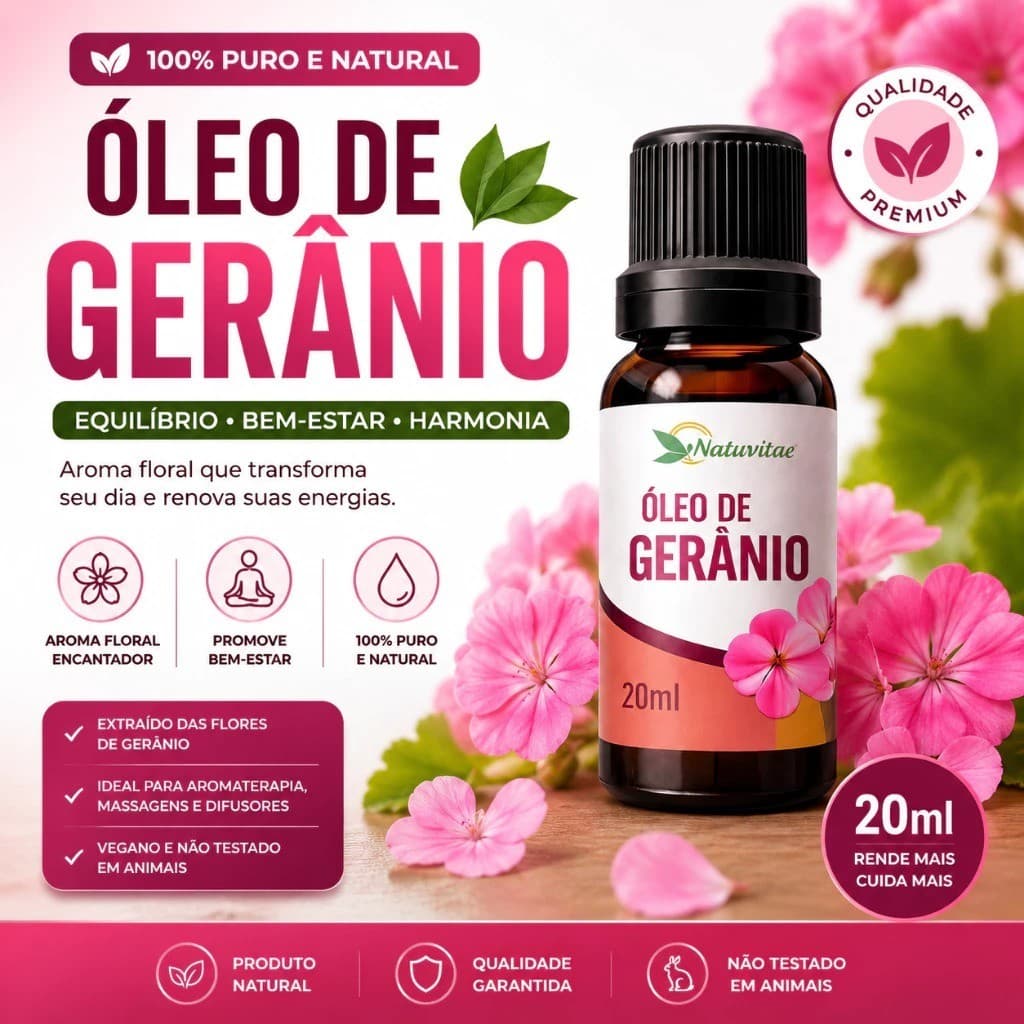 Óleo Gerânio 20ml Natuvitae 100% Natural Puro Uso Externo Massagem