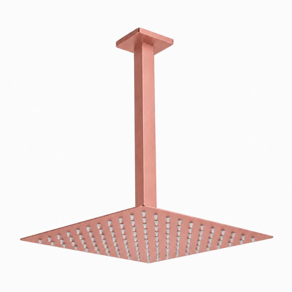 Ducha Quadrada 20x20 Slim Ultra Fina + braço de teto Rose-Gold Fosco