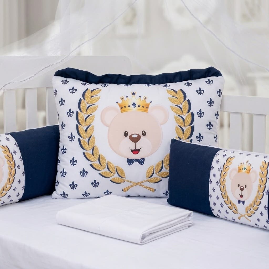 Kit Berço Bebê Menino 10 Peças Urso Coroa Marinho
