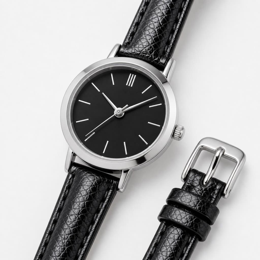 Relógio de Pulso Feminino Clássico Preto com Mostrador 35mm