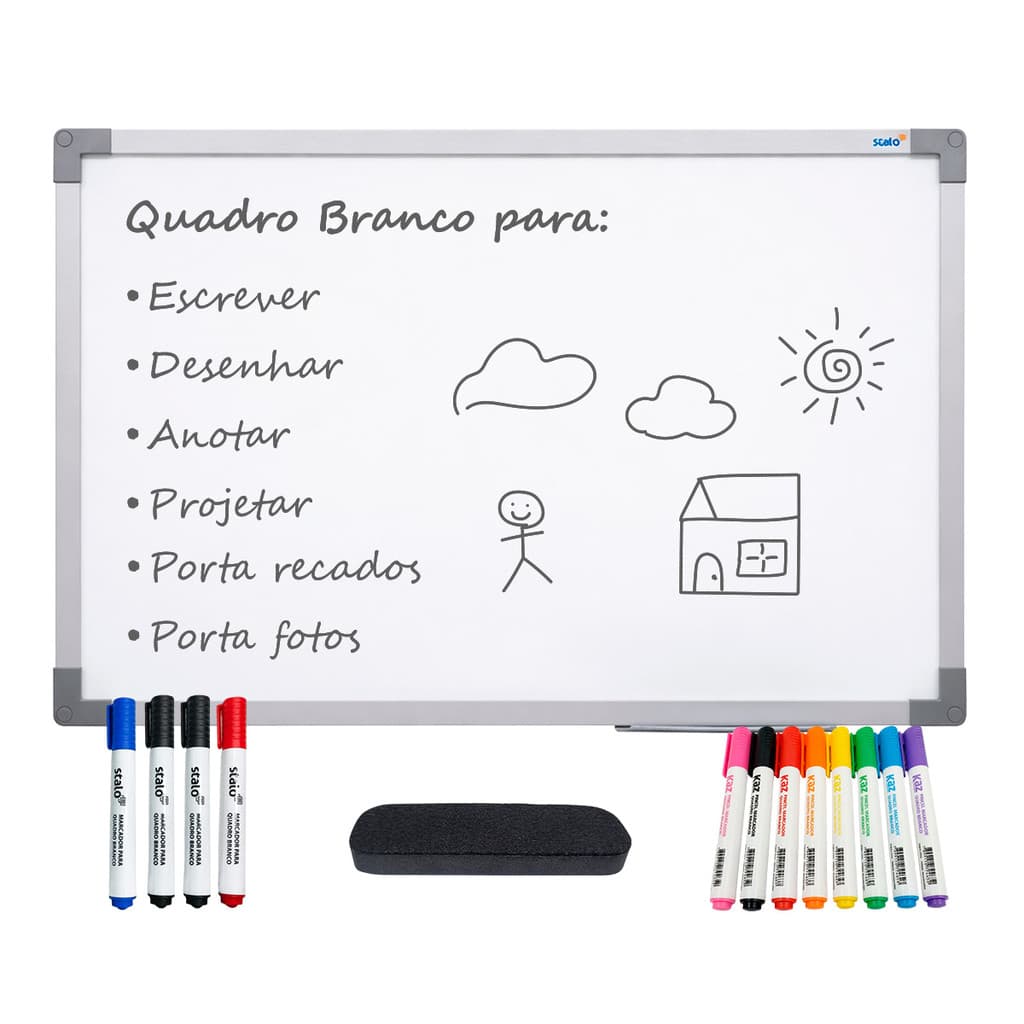Lousa Quadro Branco 40x60 c/ Apagador + 12 Canetas Coloridas