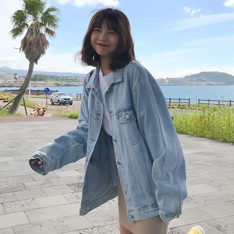 Nova versão coreana jaqueta jeans Retro estudante jaqueta solta Casual denim jaqueta feminina topo