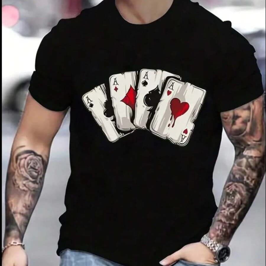 Camiseta Masculina Baralho Estampada Camisa 100% Algodão