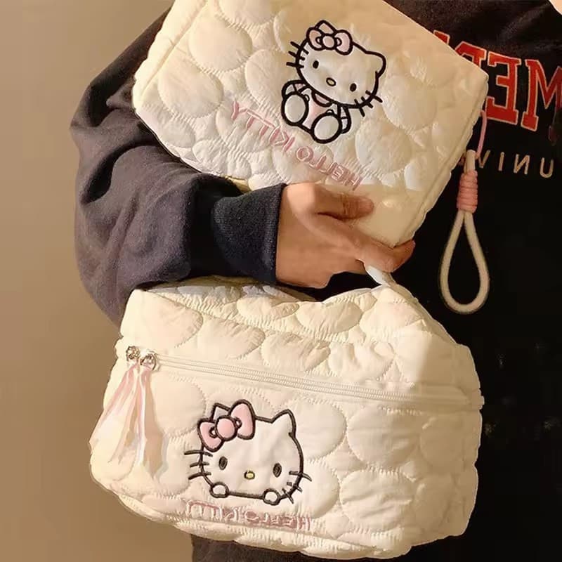 HelloKitty Creme Para Baixo Macio Nuvem Maquiagem Conjunto Saco De Armazenamento Quadrado Grande Capacidade Bonito Menin