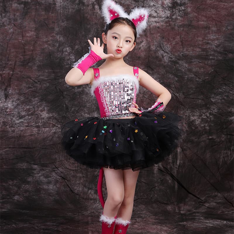 Crianças gato traje três gatos aprender gatos Meow gatos persas gatinhos trajes de dança jardim de infância desempenho A