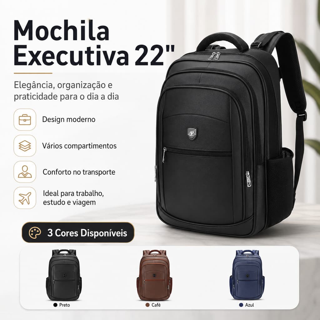 Mochila Executiva 22 Polegadas Masculina Grande Capacidade para Trabalho Estudo Viagem YW-6077