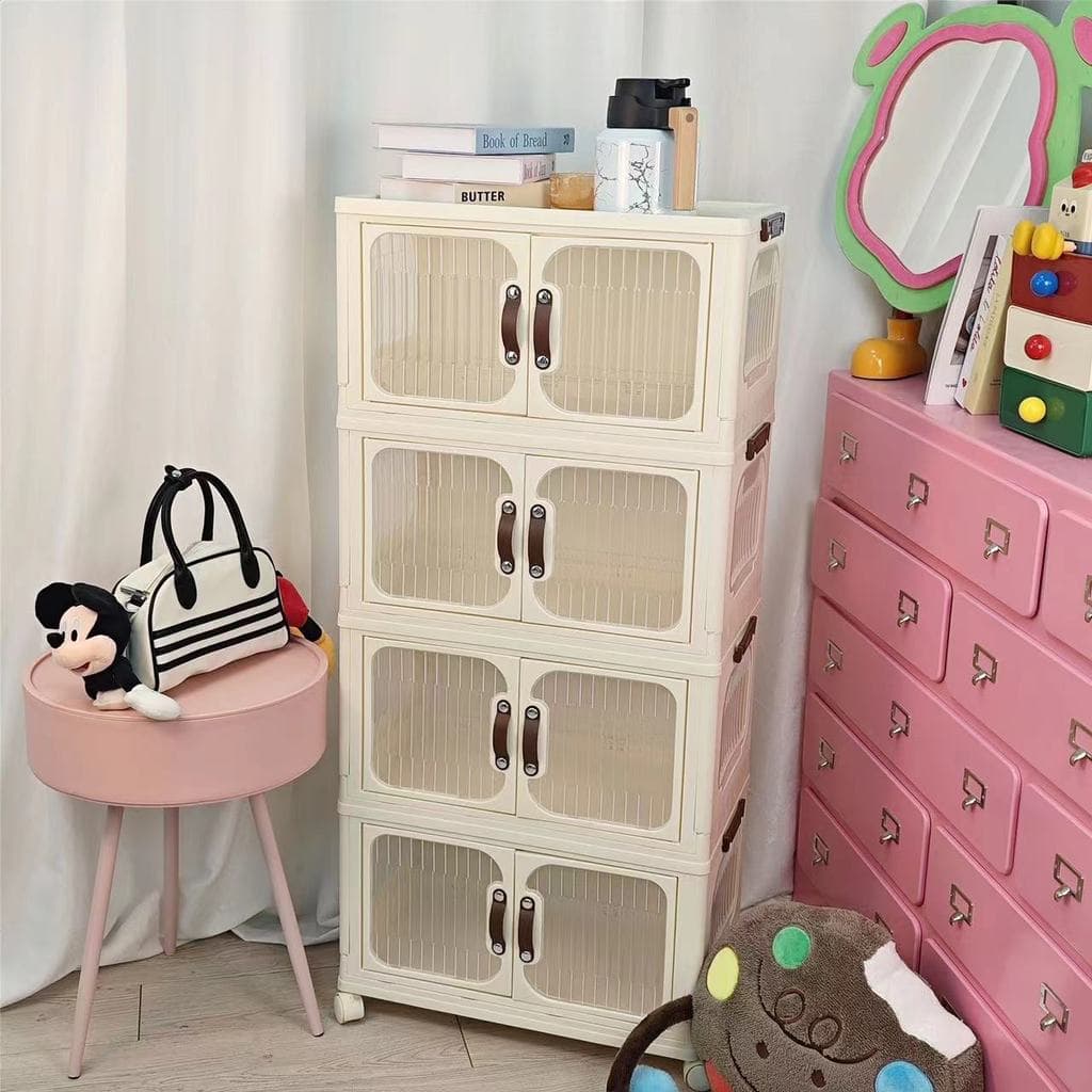 Novo bege porta dupla armário de armazenamento carrinho móvel Rack de armazenamento armário de roupas de brinquedo domés