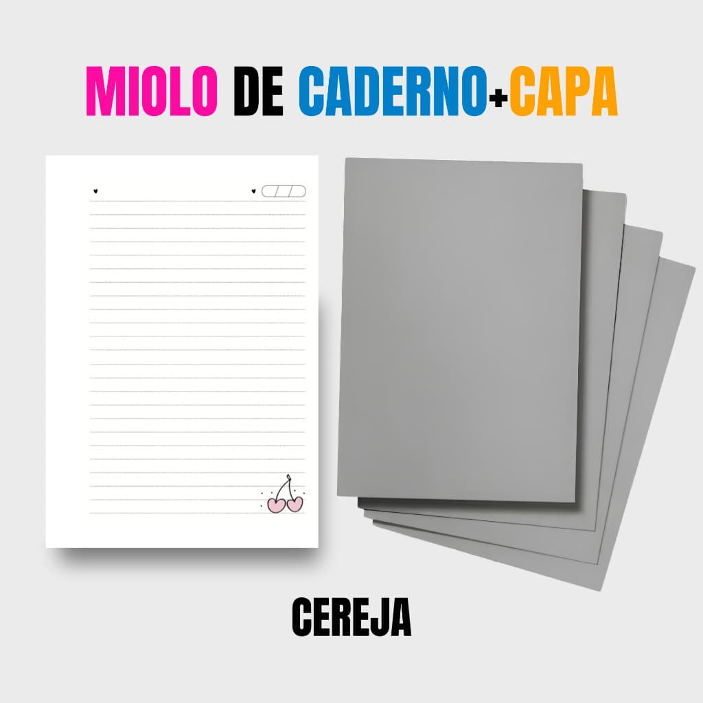 2 Miolos Pautados de Caderno com Desenho de Cereja A5 + Capa Dura / 96 Folhas