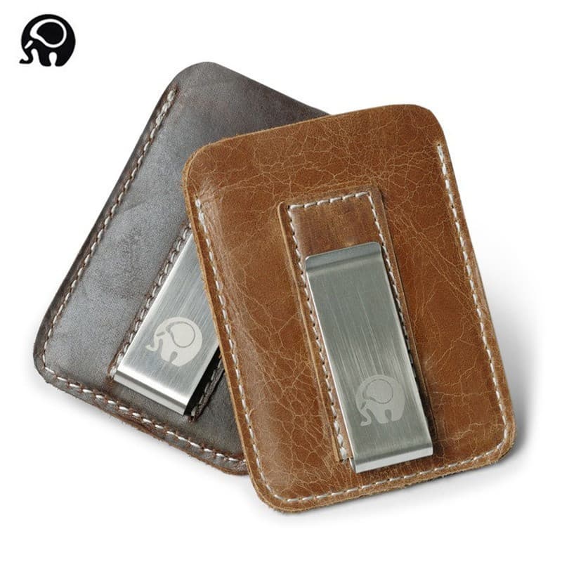 Mini carteira de couro genuíno fina com clipe, carteira masculina fina de metal, carteira pequena masculina c 0IDE