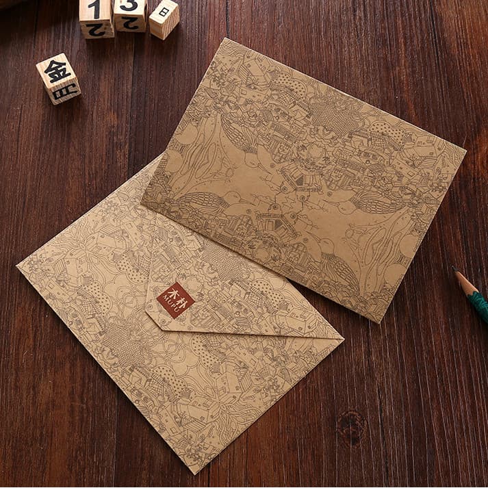 Criativo estilo Retro requintado papel Kraft padrão clássico mupu mupu envelope carta de amor empresa escritório escrita
