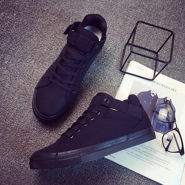 Primavera outono novo estilo sapatos de pano de sola preta sapatos casuais masculinos tênis versão coreana estudantes do
