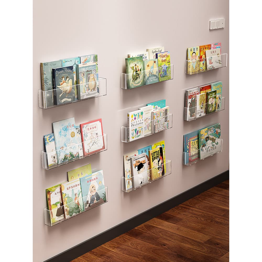 Estante de parede sem perfuração, pendurada na parede atrás da porta, prateleira de parede, acrílico, exibição de livros