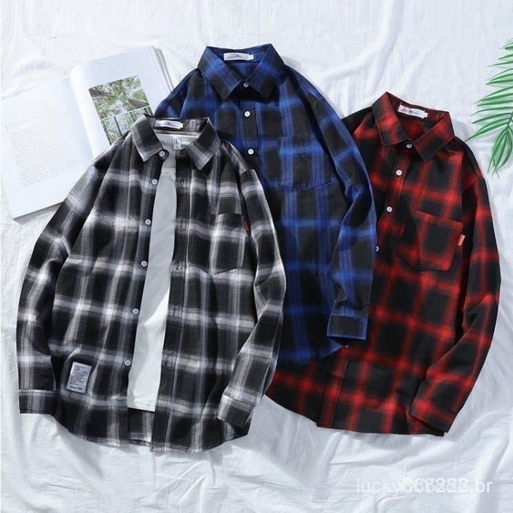 M-5xg Men's 528 Manga Longa Xadrez Blusa
