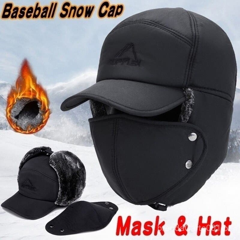 Chapéu De Inverno Homem À Prova De Vento Máscara Quente Facial Completa Destacável Boné De Baseball Exterior
