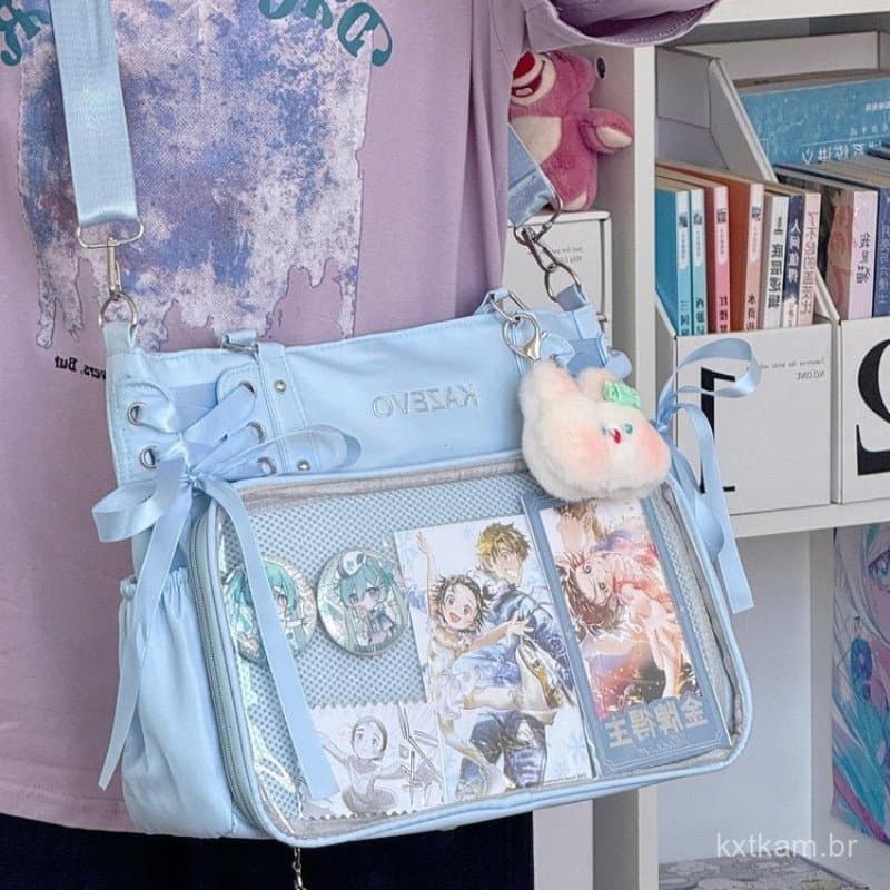 Bolsa crossbody Estilo Universitário Com Fita , Grande Capacidade Para Livros Didáticos , Mensageiro , Meninas , Laço JK
