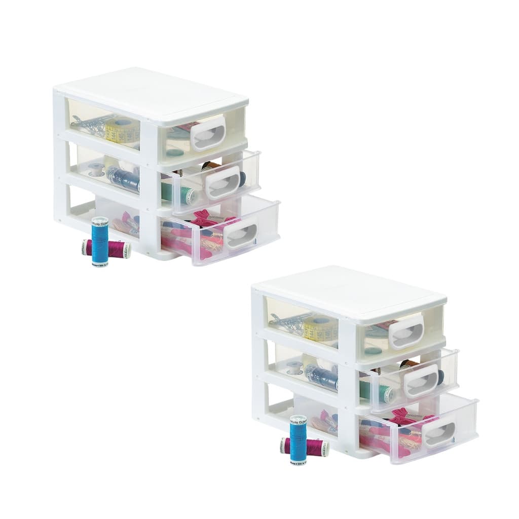 Kit 2 Organizador De Mesa Gaveteiro Mini Porta Tudo 3 Gavetas Cor Branco