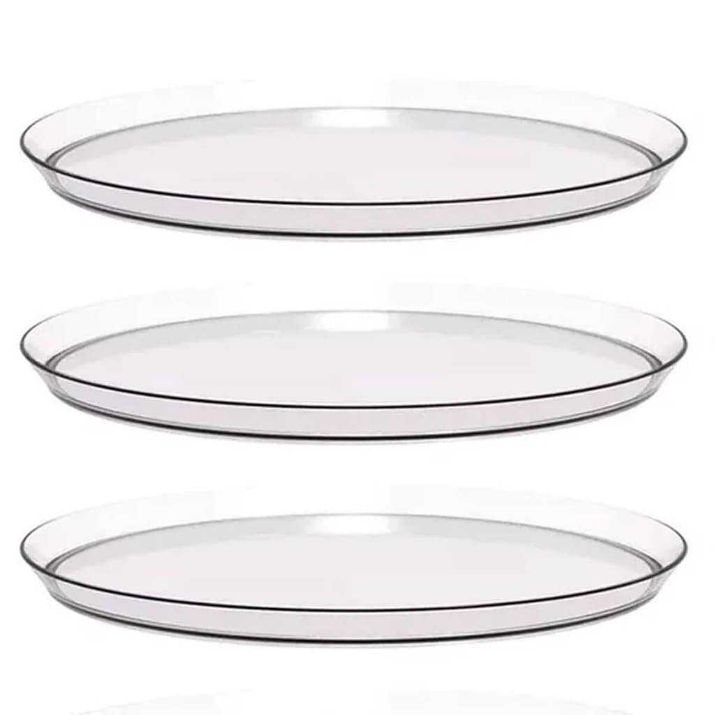 Kit 3 Bandejas Redondas para Servir 28cm Transparente Restaurante Bar Lanchonete Crippa