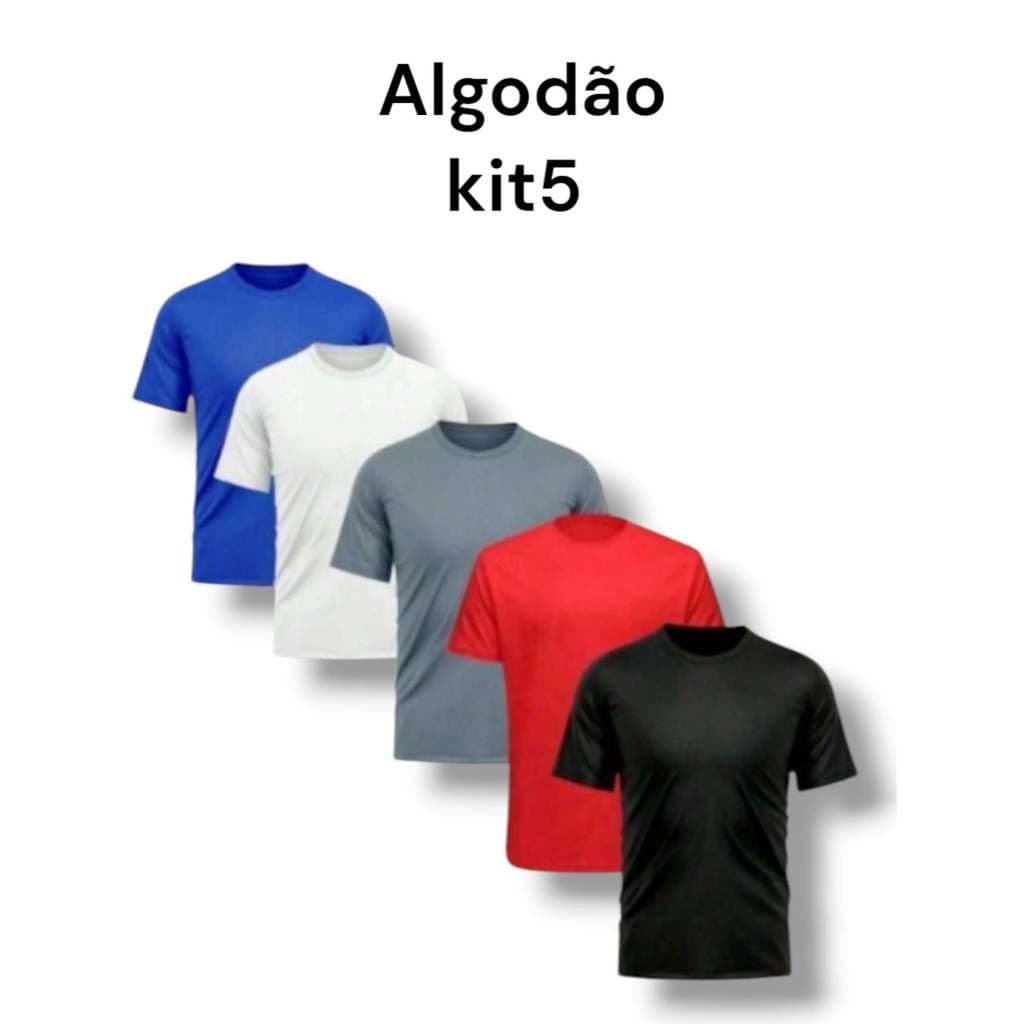 KIT 5 Camisa  Algodão Camiseta Masculina Lisa Blusa Básica Casual