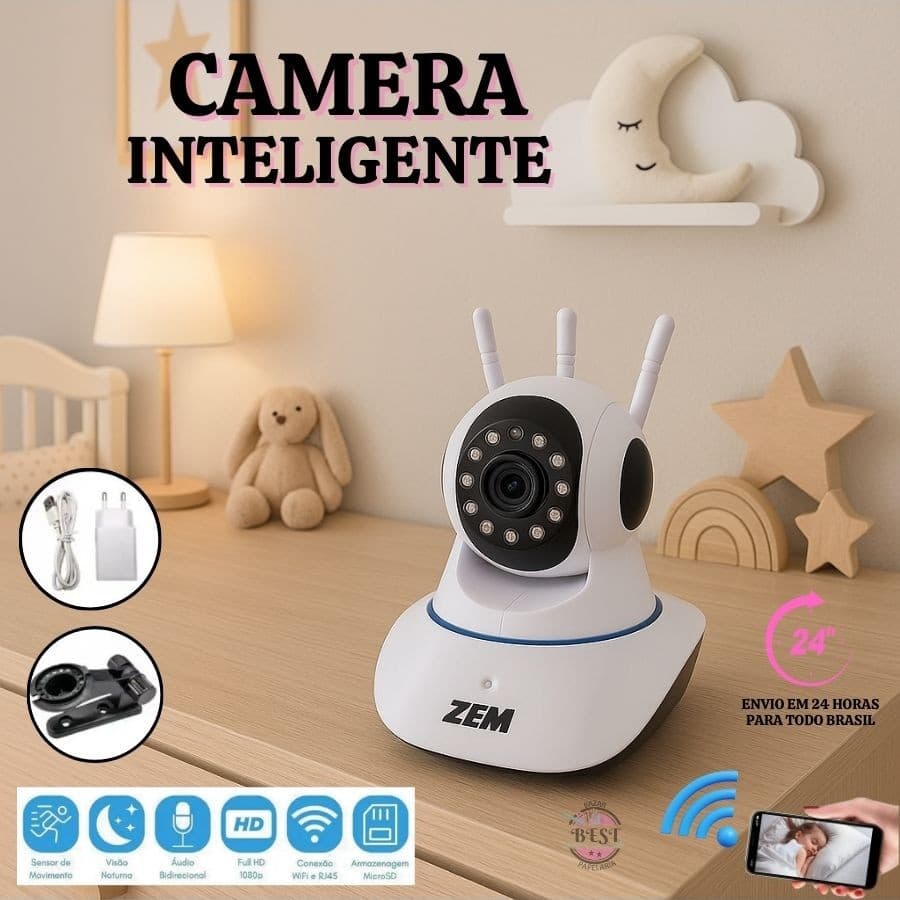 Câmera iP robô 3 antenas wifi visão noturna full HD 360º  áudio babá eletrônica sem fio app yoosee