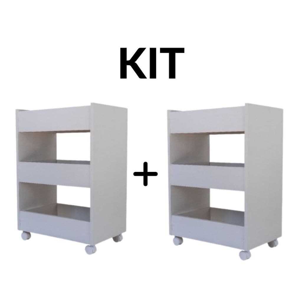 Kit 2 Carrinhos Branco Carrinho Auxiliar Com Rodinhas Para Manicure