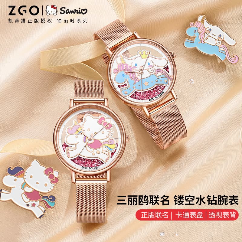 Sanrio relógio menina ins nicho 2025 novo Design estudante do ensino médio à prova dwaterproof água oco relógio de quart