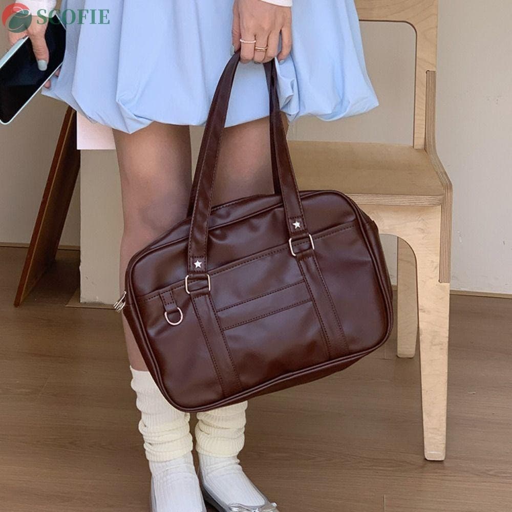Bolsa Uniforme SCOFIE JK , De Ombro Estilo Formal De Cor Sólida Para Deslocamento Escolar De Couro PU
