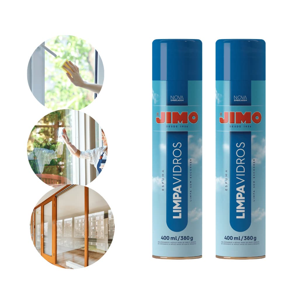 Kit C/2 Jimo Limpa Vidros Spray 400ml - Limpeza Sem Enxágue, Superfícies Limpas e Brilhantes