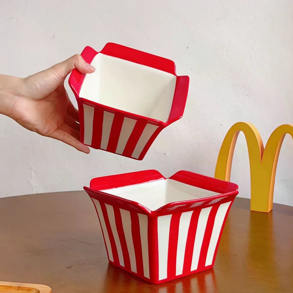 Tigela de cerâmica para batatas fritas Tigela de cerâmica para pipoca Tigela de lanche criativa para uso doméstico Linda