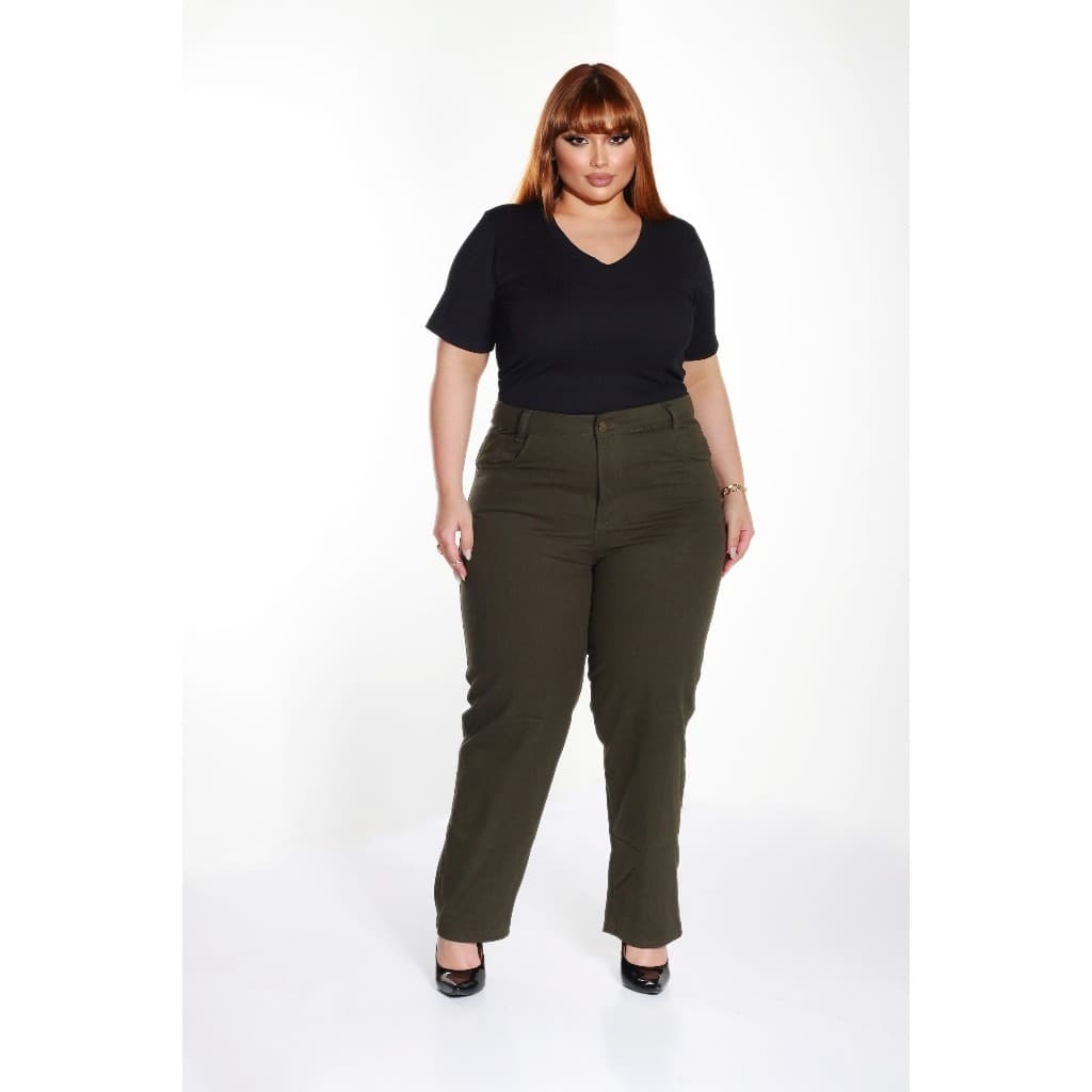 INFINITO MODA Calça Jeans Mom Básica Plus Size Cintura Alta Casual