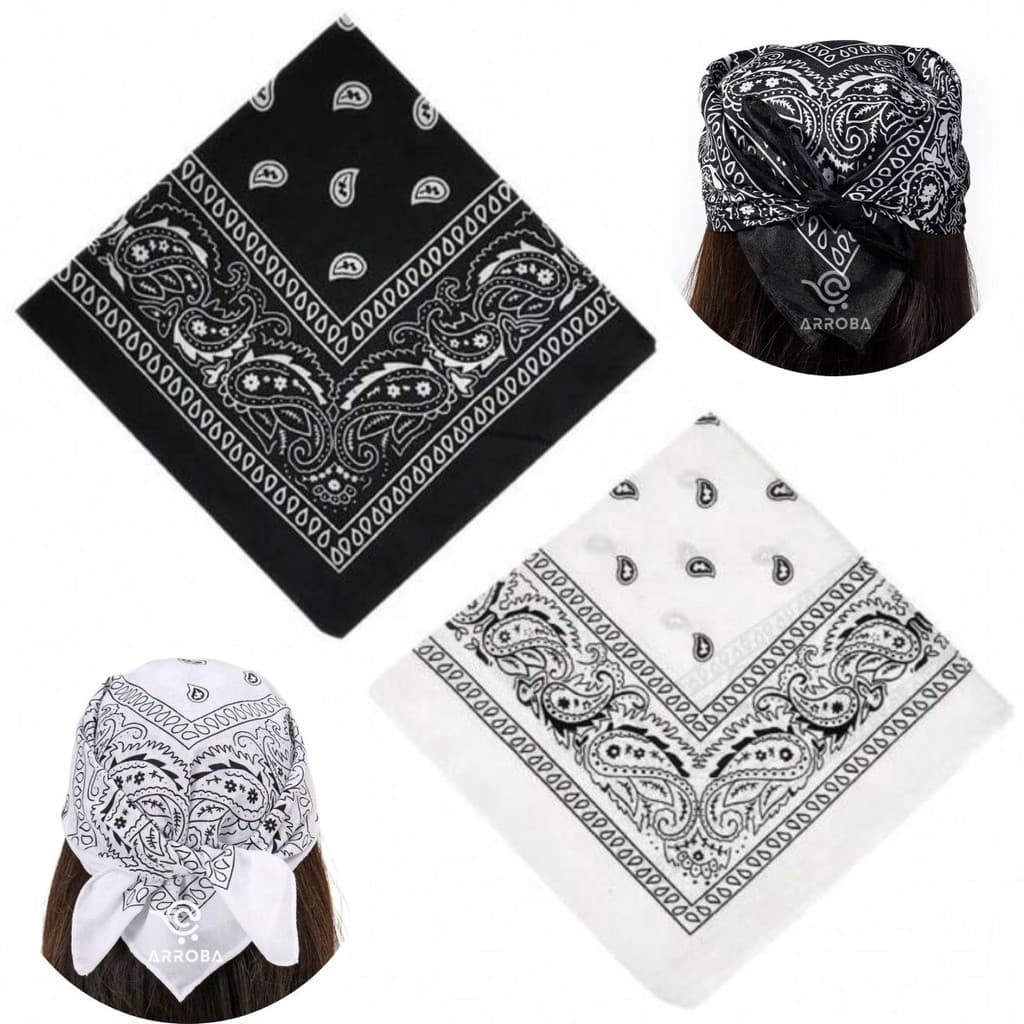 Kit 2 Bandanas Lenço Da Moda Unissex Estampada Preto E Branco