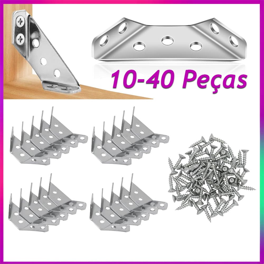 Suporte Angular de Aço Inoxidável para Móveis, Conectores de Canto 10/20/30/40 Peças com Parafusos