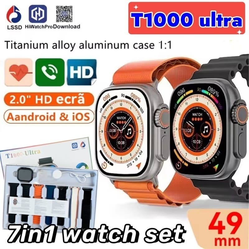 Envio Rápido Local2025 Novo Smartwatch T1000 Ultra 3 | Tela Quadrada De 2.19 " Chamada Bluetooth Conjunto De 7 Pulseiras