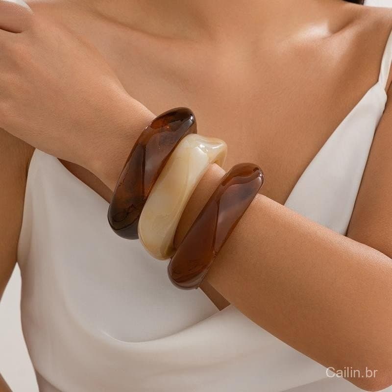 Capture 2025 Moda Jóias Vintage Acrílico Grande Geométrico Irregular Pulseiras Para Mulheres Na Resina Punho Largo Você