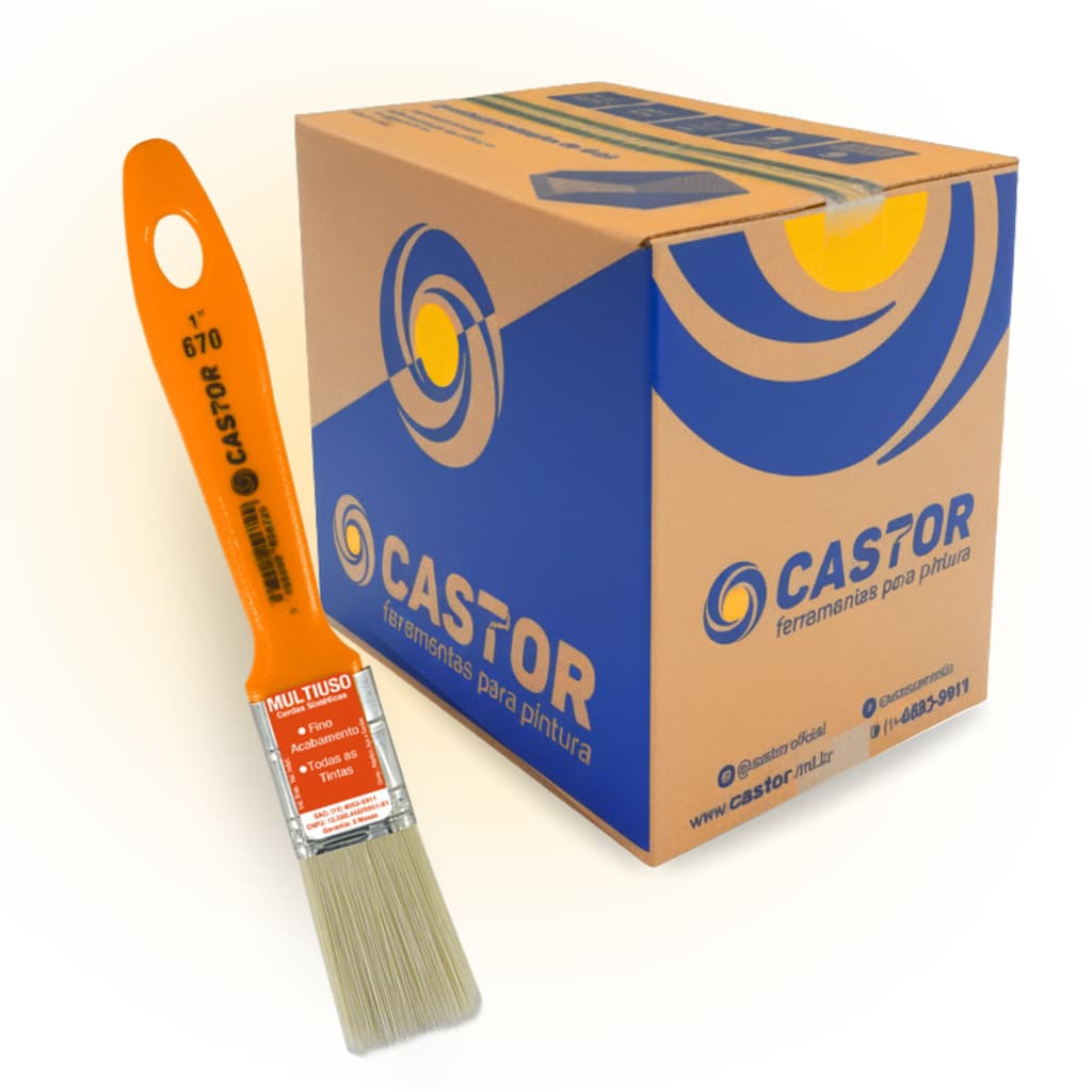 Caixa c/ 12 Trincha 1" Seda Plus  Cerdas Sintéticas - Série 670 - Castor