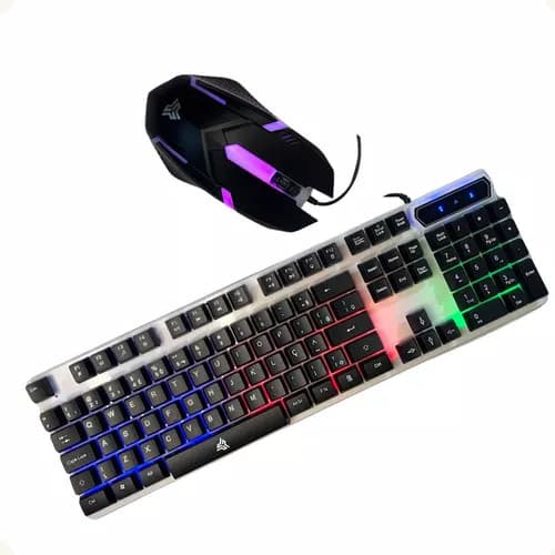 Kit Teclado Gamer Membrana Com Mouse Rgb Luminoso Cor Preta
