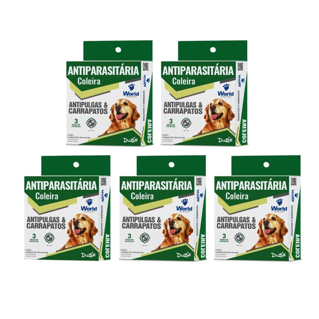 05 Coleira Cães Antipulgas E Carrapatos Dugs 56cm World
