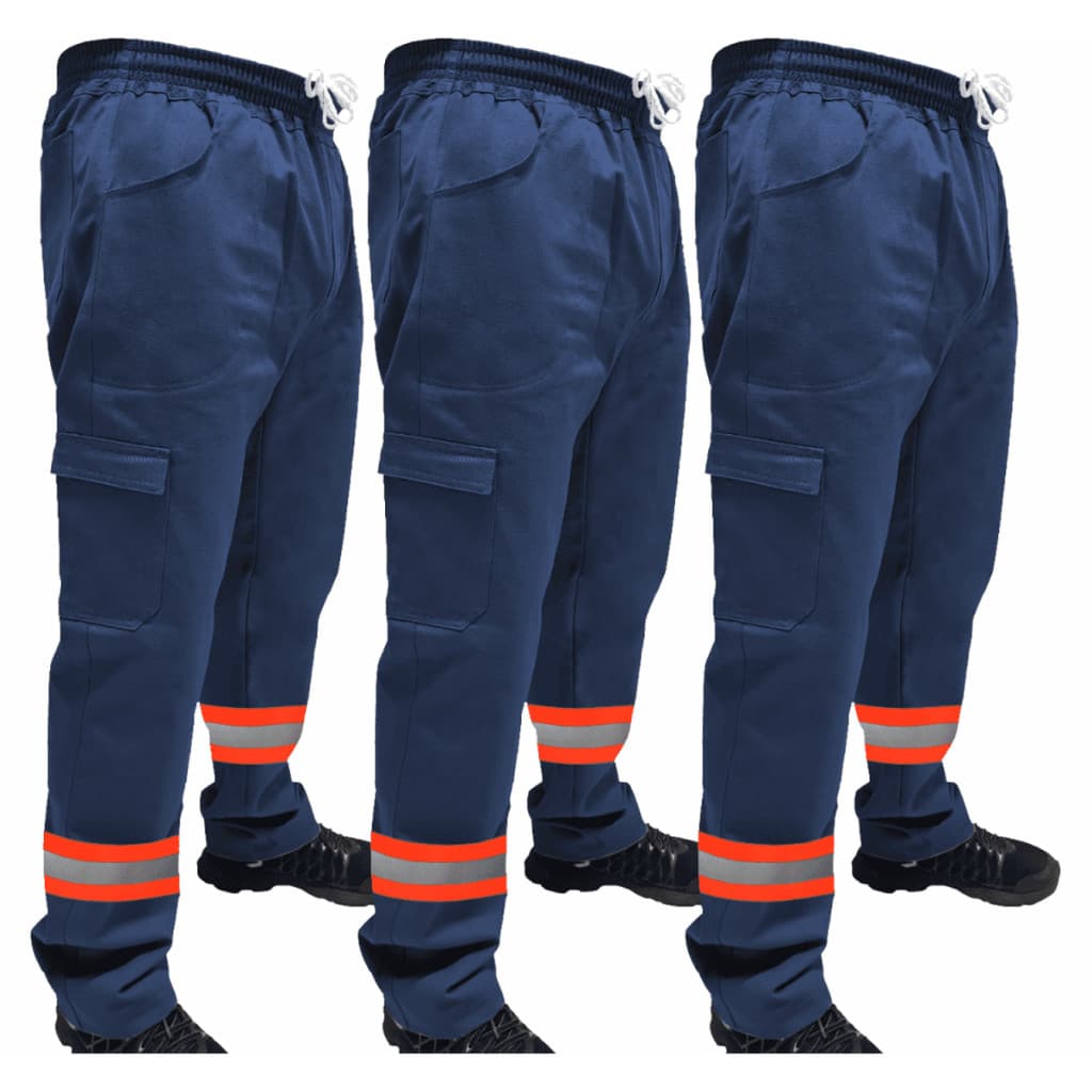 Kit C/ 3 Calça de Uniforme Encanador Brim Profissional Reforçada Com Faixa Refletiva Laranja