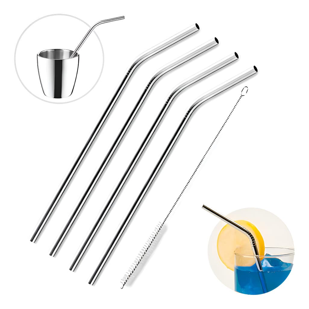 Kit 5 Peças Com 4 Canudos Aço Inox Reutilizável Sustentável