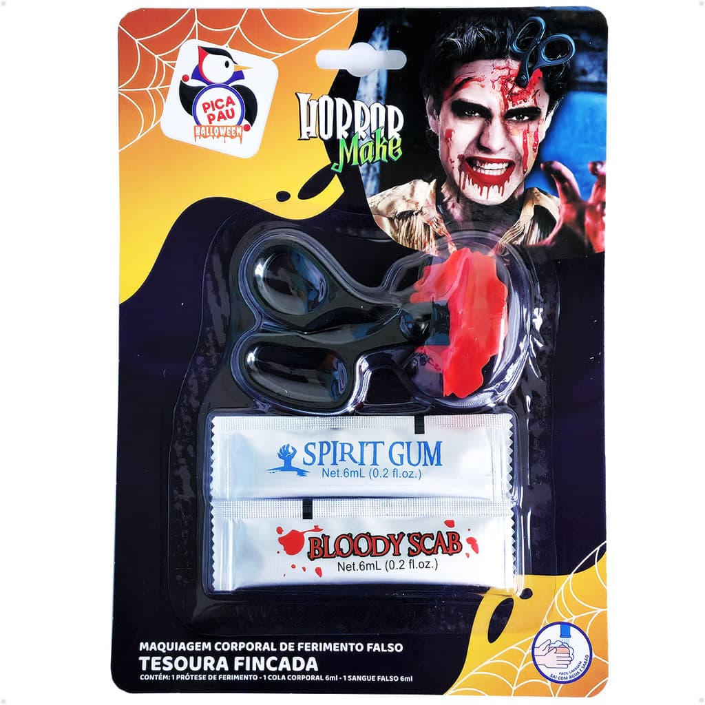 Kit Maquiagem Tesoura Fincada Ferida Halloween Fantasia