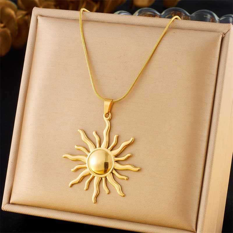 316L Aço Inoxidável Dourado Moda Sol Pingente Colar Para Mulheres Menina 2024 Novo Conciso Solar Pescoço Corrente Jóias