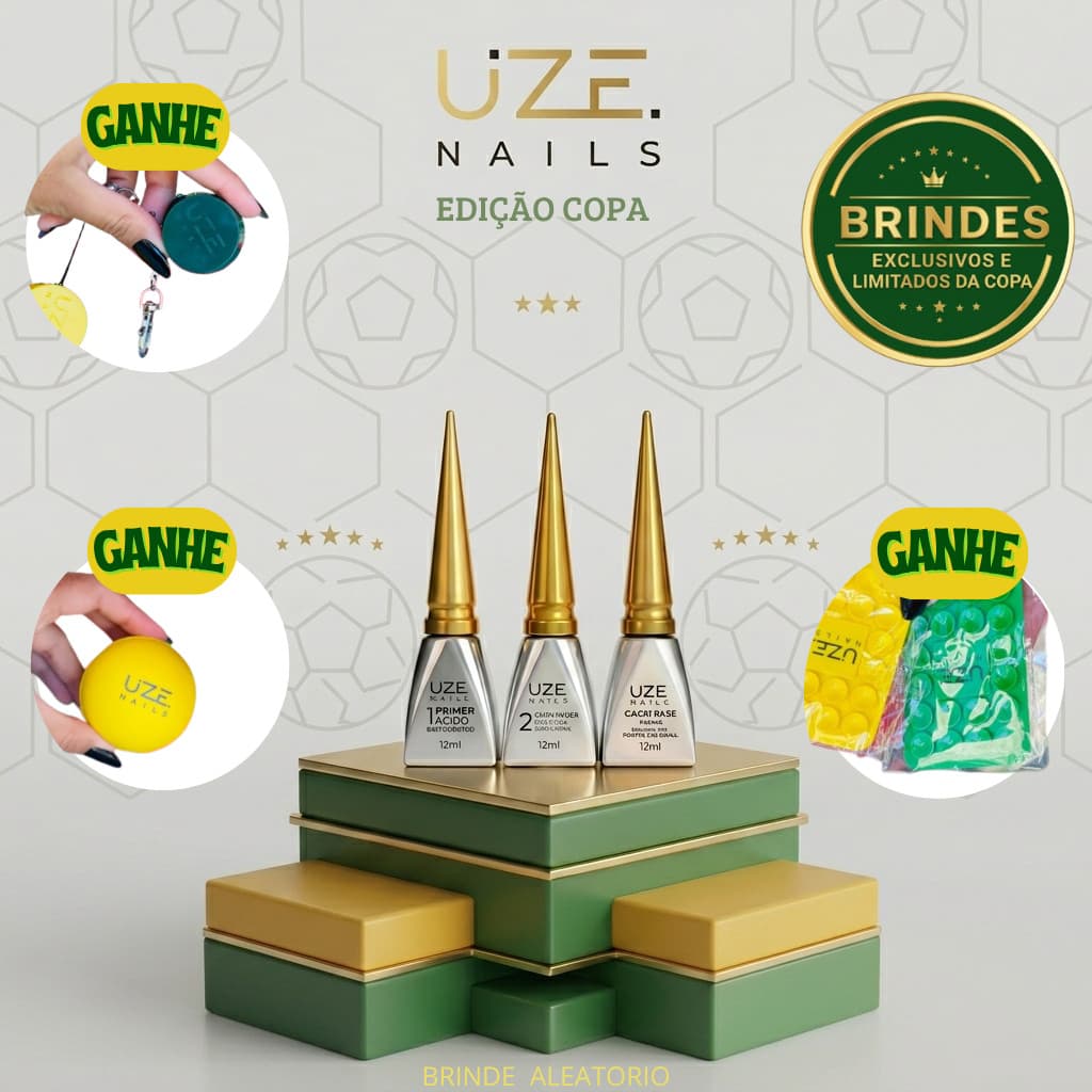 Kit Anti Descolamento Uze Nails Edição Copa Passo 1, Passo 2 e Capa Base Clear